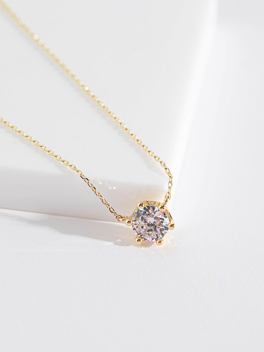 14K Gold Plated Crystal Solitaire Necklace