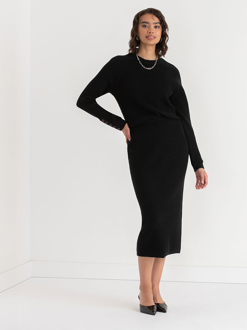 Ribbed Knit Column Midi Skirt