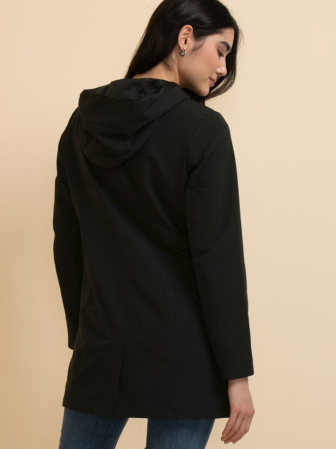 Black Zip Front Hooded Jacket